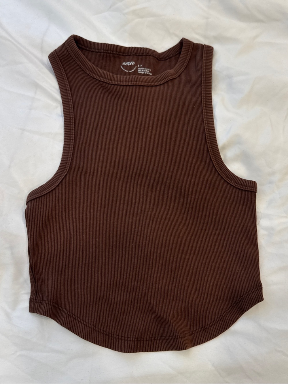 Aerie Brown Ribbed Cropped Tank Top S Chocolate Y2K 90s Minimalist Basic